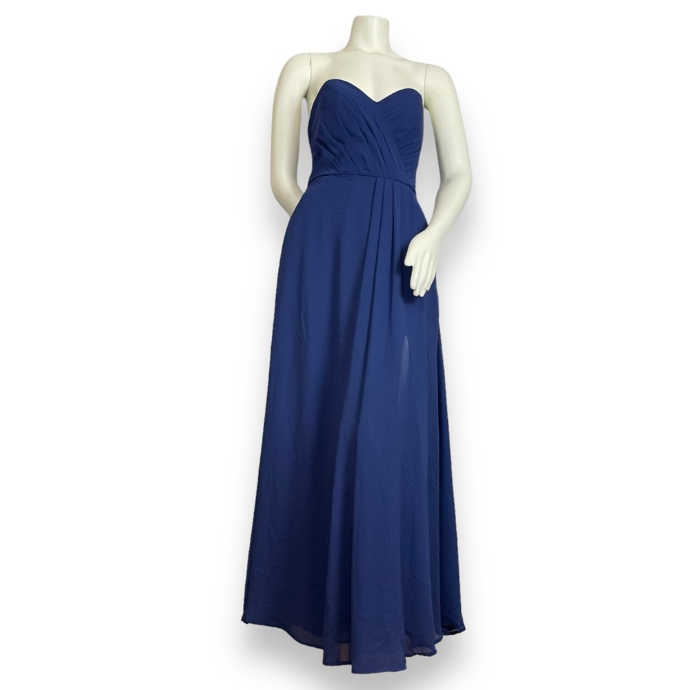 Mori Lee Madeline Gardner Prom Dress Bridesmaid Blue Sweetheart Slit Chiffon 2